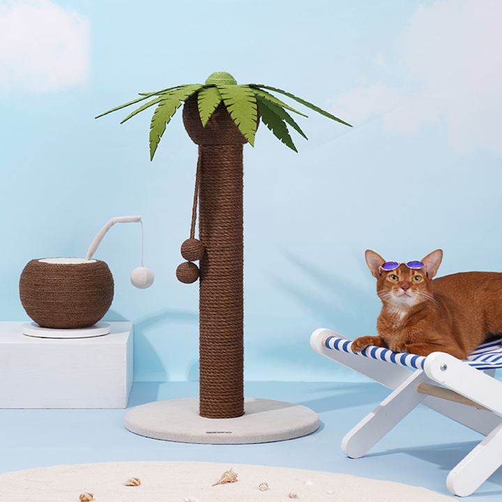 Coconut Tree Cat Scratching Post with Dangling Balls