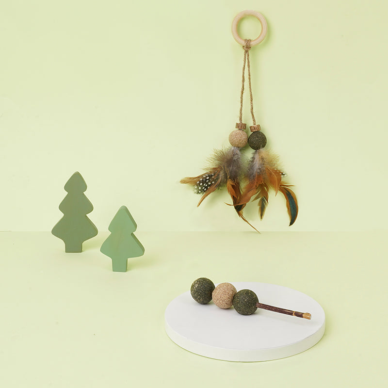 Cat Toy with Silvervine Balls and Natural Feather