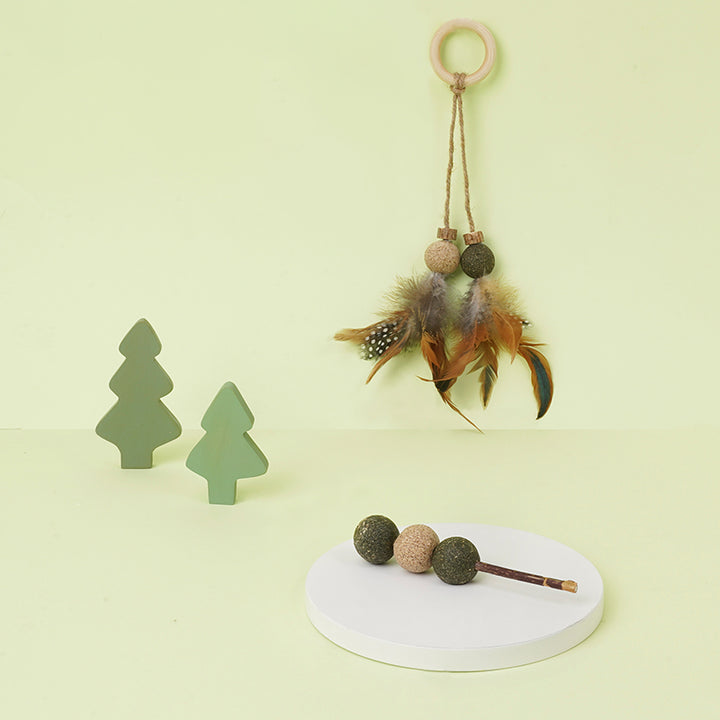 Cat Toy with Silvervine Balls and Natural Feather
