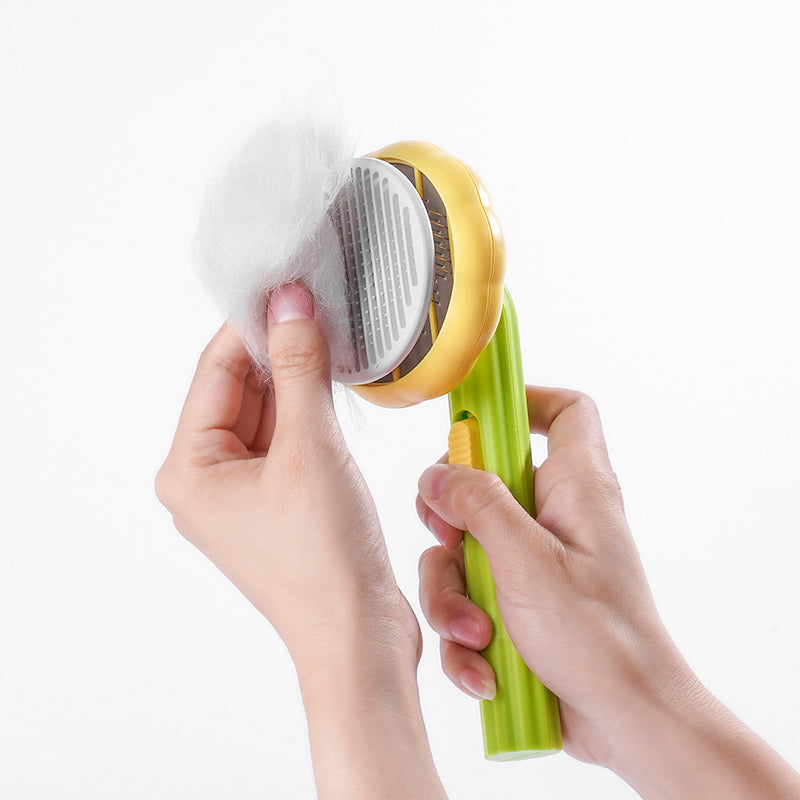 Sunflower Design Grooming Cat and Dog Deshedder Comb with Button