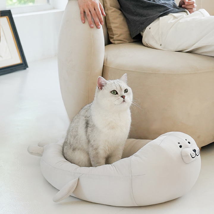 Seal Design Neck Protected Summer Stuffed Cat & Dog Bed