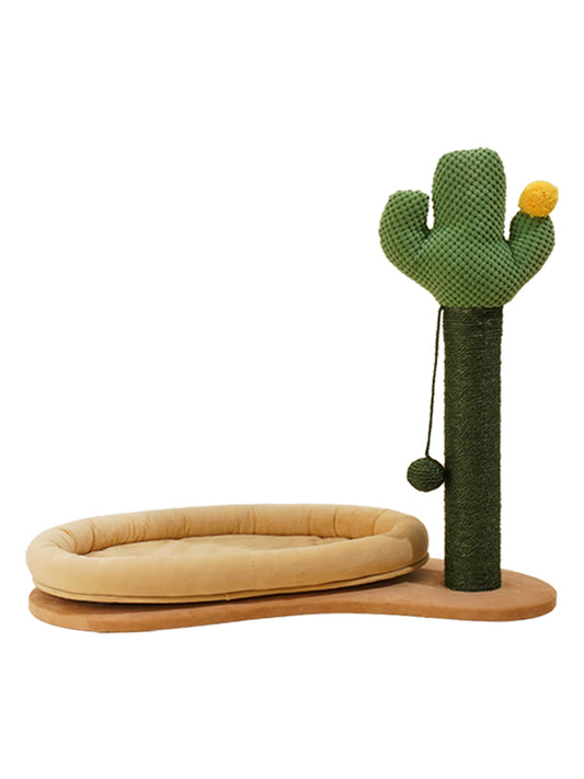 Desert Cactus Cat Scratching Post with Bed and Dangling Balls