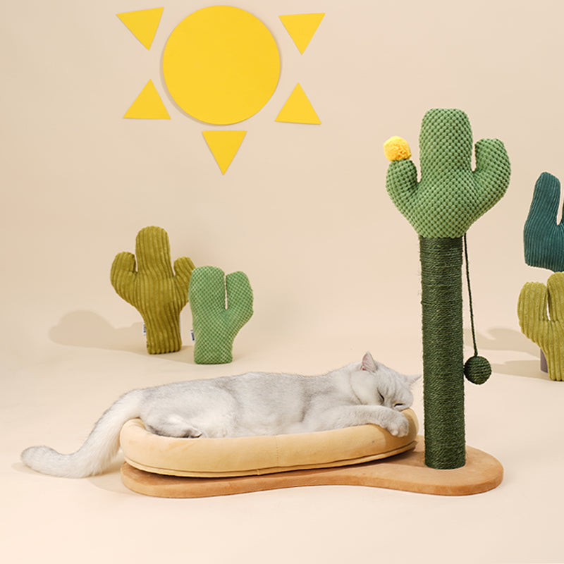 Desert Cactus Cat Scratching Post with Bed and Dangling Balls
