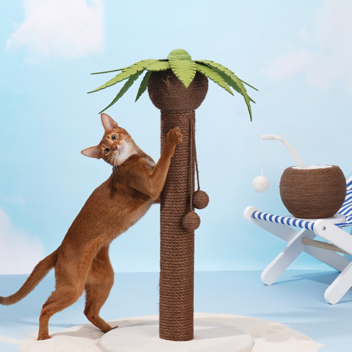 Coconut Tree Cat Scratching Post with Dangling Balls