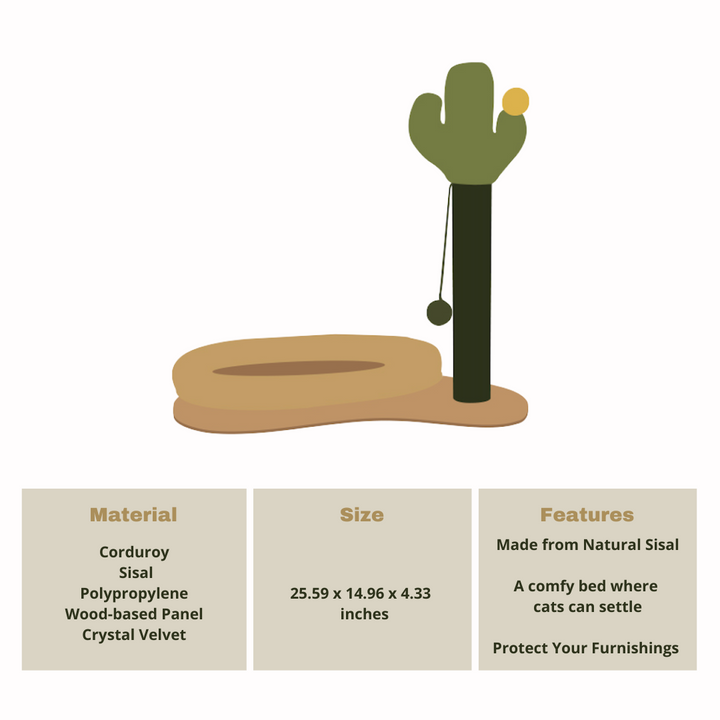 Desert Cactus Cat Scratching Post with Bed and Dangling Balls