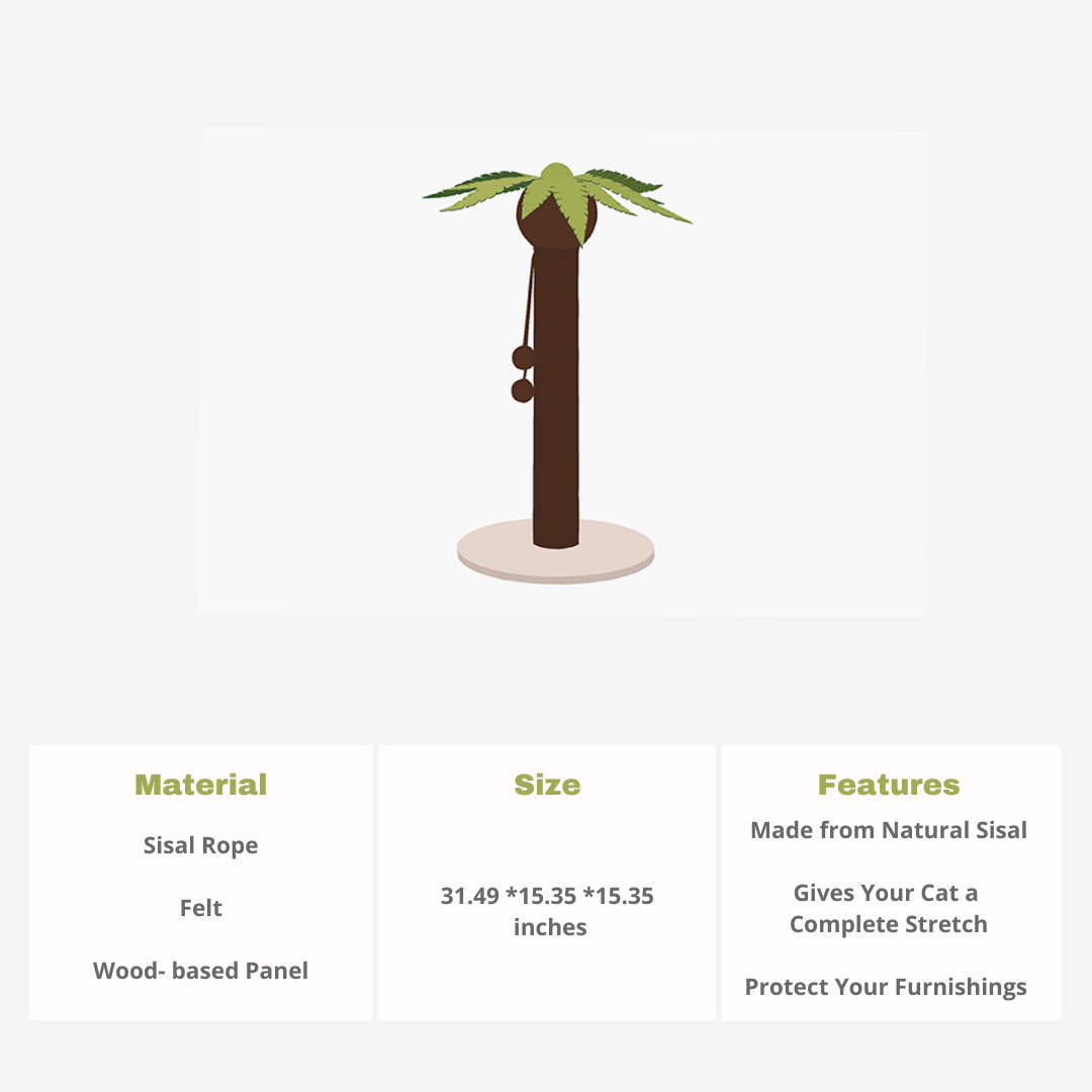 Coconut Tree Cat Scratching Post with Dangling Balls