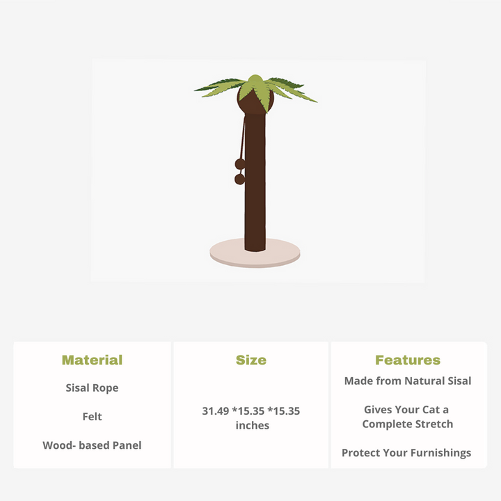 Coconut Tree Cat Scratching Post with Dangling Balls
